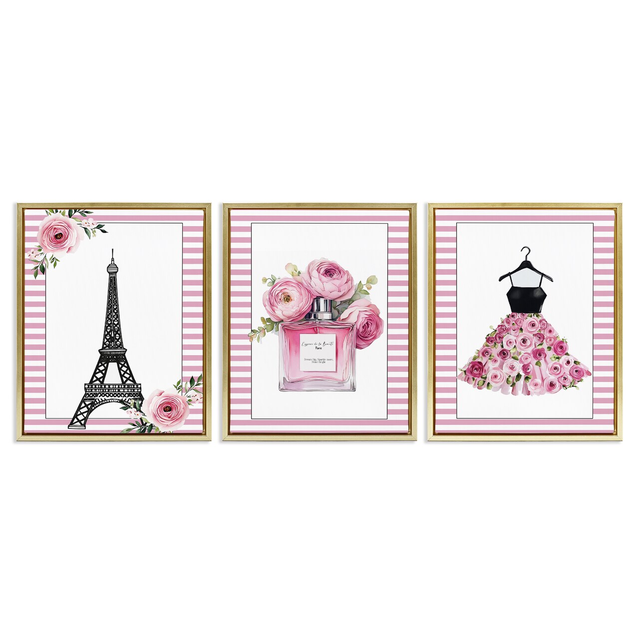 Stupell Industries Parisian Glam with Stripes 3pc Floating Frame Set, design by Christine Simpson Art